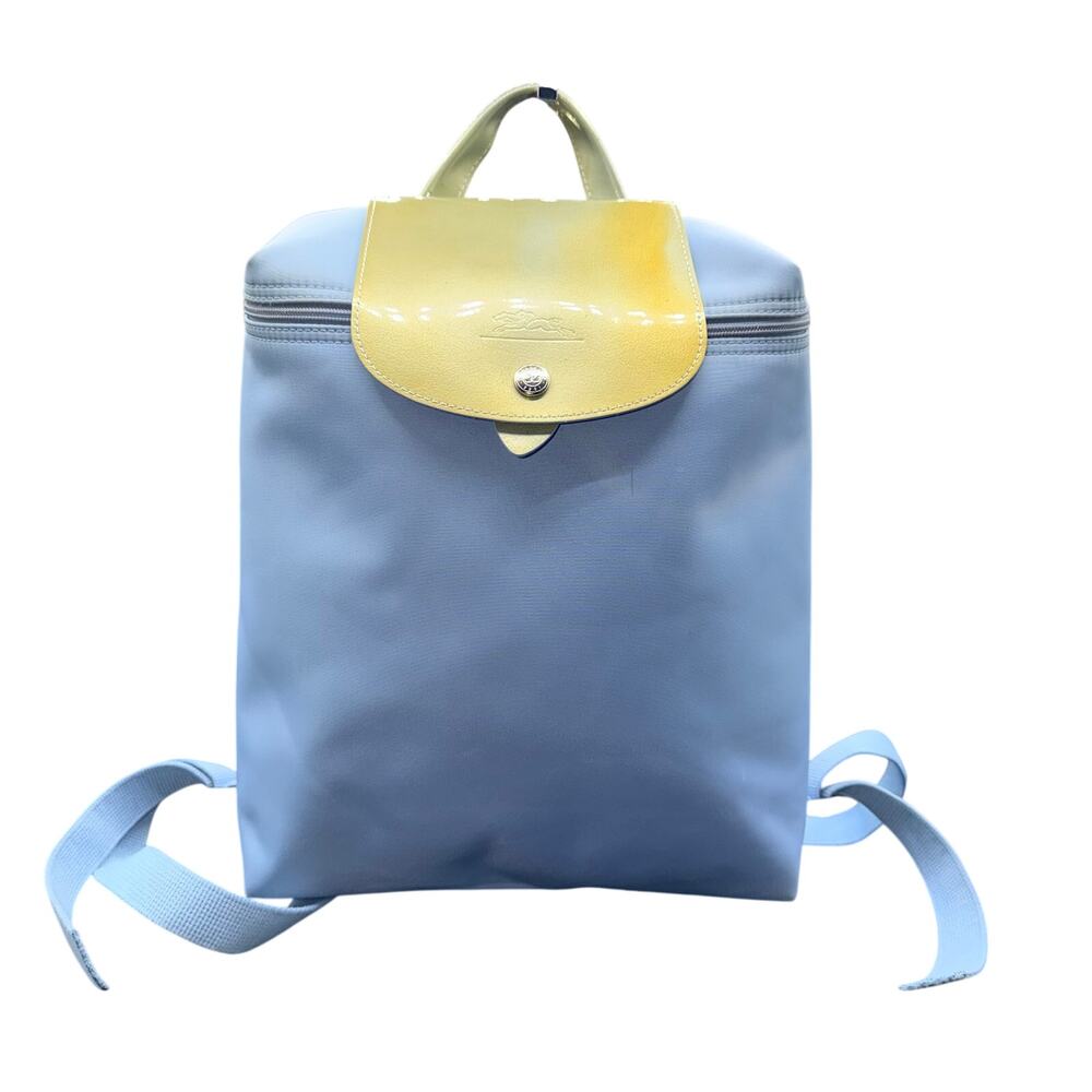 Vintage Longchamp Le Pliage Backpack Blue Green Nylon Leather Made France